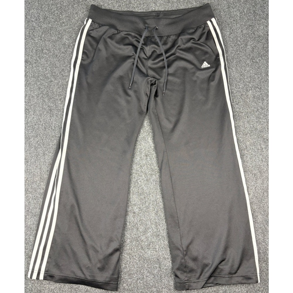 Adidas Track Pants Womens‎ XL Gray Mesh Wide Leg 3-Stripe Athletic Activewear